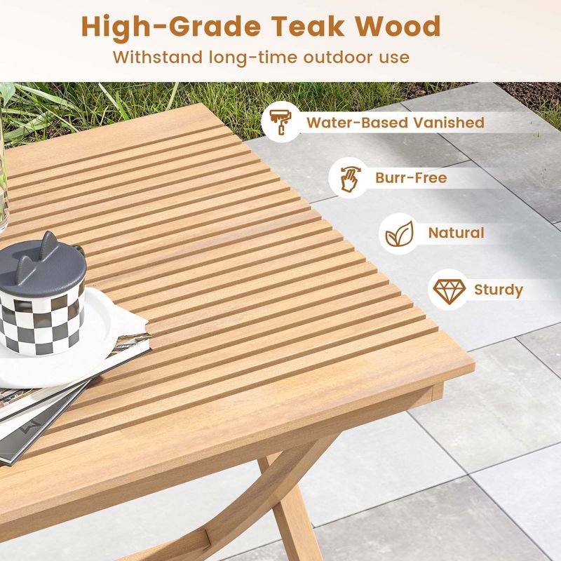 Costway 3 Pieces Patio Table Chair Set Wood Bistro Set with Natural Rattan Seat & Indonesia Teak Wood Frame, 5 of 11