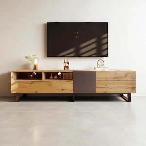 Modern TV Stand for 80'' TV with Double Storage Space, Entertainment Center with Drop Down Doors for Living Room Bedroom - 1 of 4