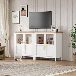 29" Large Buffet Sideboard Cabinet with 2 Glass Doors and Shelves - 1 of 4