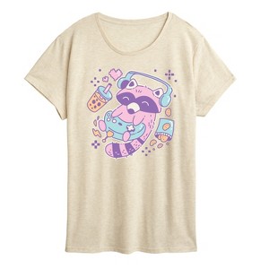 Women's - Instant Message - Kawaii Racoon Gamer Short Sleeve Graphic T-Shirt - 1 of 4
