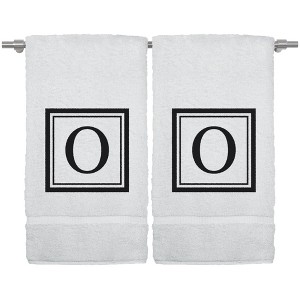BC BARE COTTON Monogrammed Hand Towel, 100% Turkish Cotton - Set of 2 - White - Black Square - 1 of 4