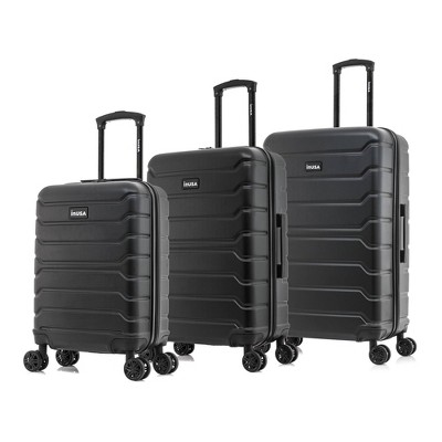 InUSA Trend Lightweight Hardside Checked Spinner 3pc Luggage Set - Black
