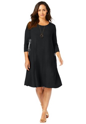 Jessica London Women's Plus Size Stretch Knit Three-Quarter Sleeve T-Shirt Dress