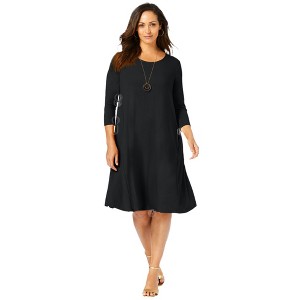Jessica London Women's Plus Size Stretch Knit Three-Quarter Sleeve T-Shirt Dress - 1 of 4