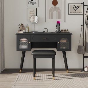 LIVAREEmlen Elegant Vanity Makeup Table & Chair Set, Modern Dressing Table with Organizer, Writing Desk, Charging Port, Black - 1 of 4
