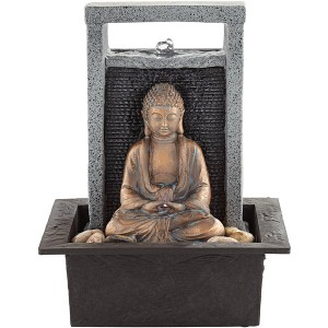 Meditating Buddha 11" High Small Indoor Decor Faux Stone Tabletop Fountain Waterfall Desk Relaxation Bedroom Living Room - 1 of 4