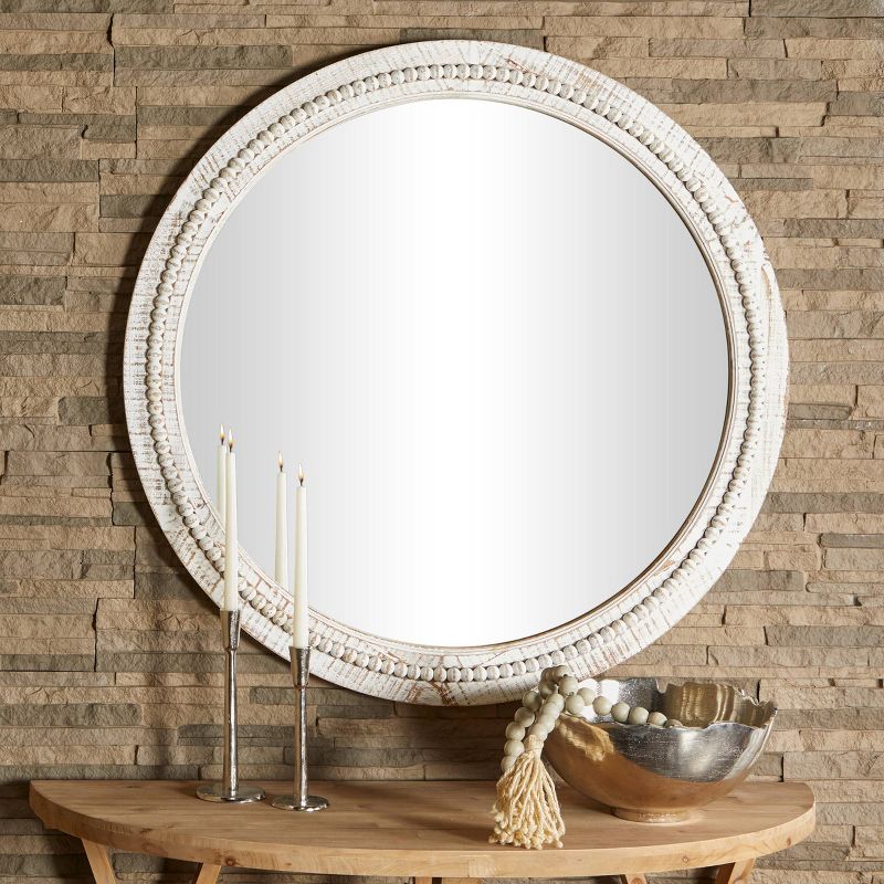 Wood Distressed Wall Mirror with Beaded Detailing - Olivia & May, 2 of 6