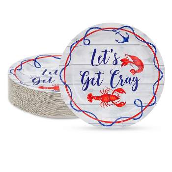 48 Pack Lets Get Cray Seafood Boil Plates for Crawfish Boil Party Supplies (7 x 7 In)