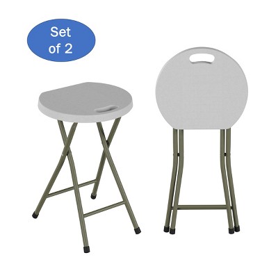 Hastings Home 18" Round Portable Stool - Set of 2, White and Gray