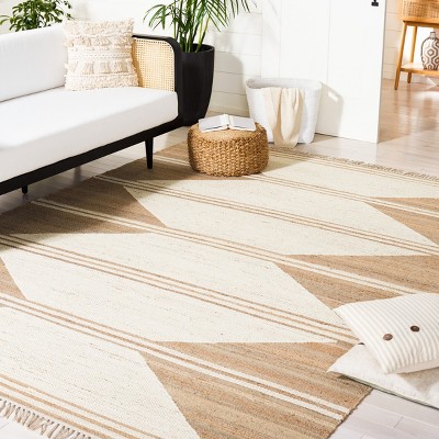 Ivory and Natural Wool Flat Woven Handmade 8' x 10' Area Rug