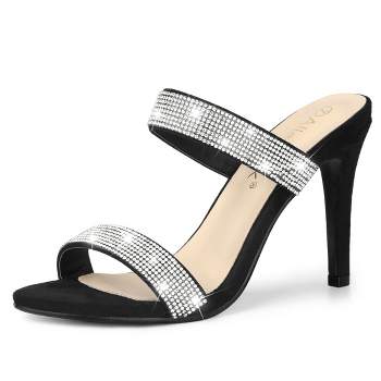 Allegra K Women's Open Toe Stiletto Heel Rhinestone Mules Sandals