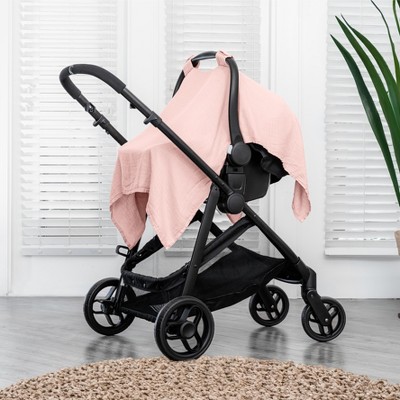 Image of Muslin Cotton Baby Car Seat Cover, Universal Fit Carseat Canopy Covers for babies, Girls and Boys By Comfy Cubs - Lace Pink