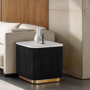 Sapphtopaz Modern Coffee Table with Marble Top & Gold Stainless Steel Base Square End Table with Groove Coffee Bar Home Decor for Living Room - 1 of 4