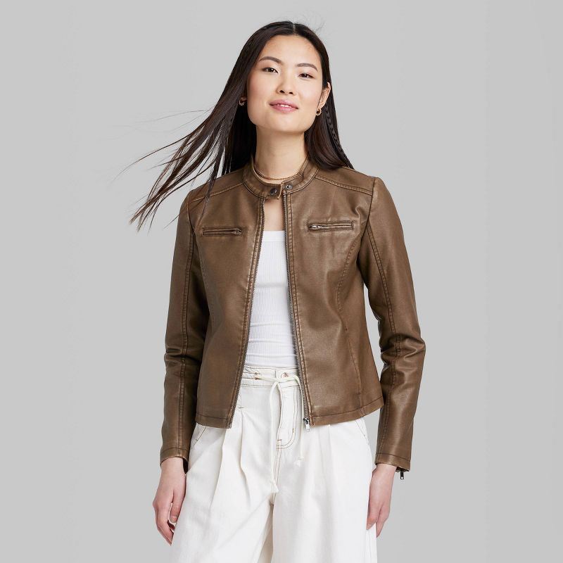Women's Faux Leather Racing Jacket - Wild Fable™, 3 of 5