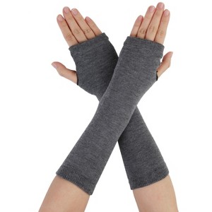 Allegra K Women's Stripe Print Knitted Fingerless Elbow Length Gloves Warmers One Size 1 Pair - 1 of 4
