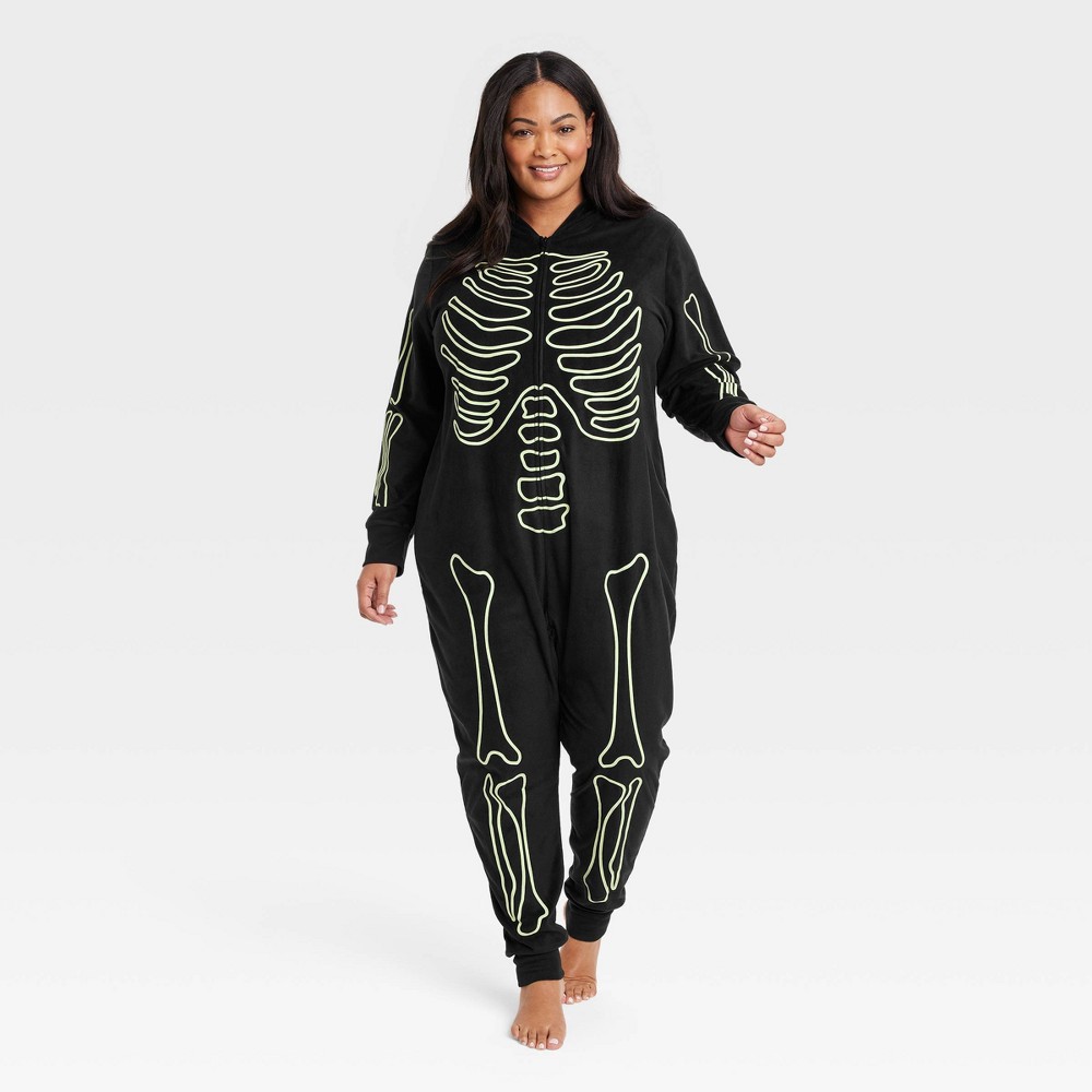 Women's Glow-In-The-Dark Skeleton Halloween Matching Family Union Suit - Hyde & EEK! Boutique™ Black 3X