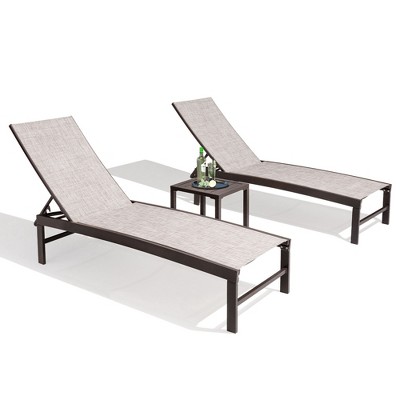 Pellebant Outdoor Aluminum Mesh Chaise Lounge Chairs and Side Table, Sun Lounger with Adjustable Backrest