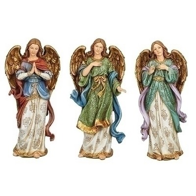 Roman Set of 3 Bronze and Cream Jewel Tone Angel Figures 9"