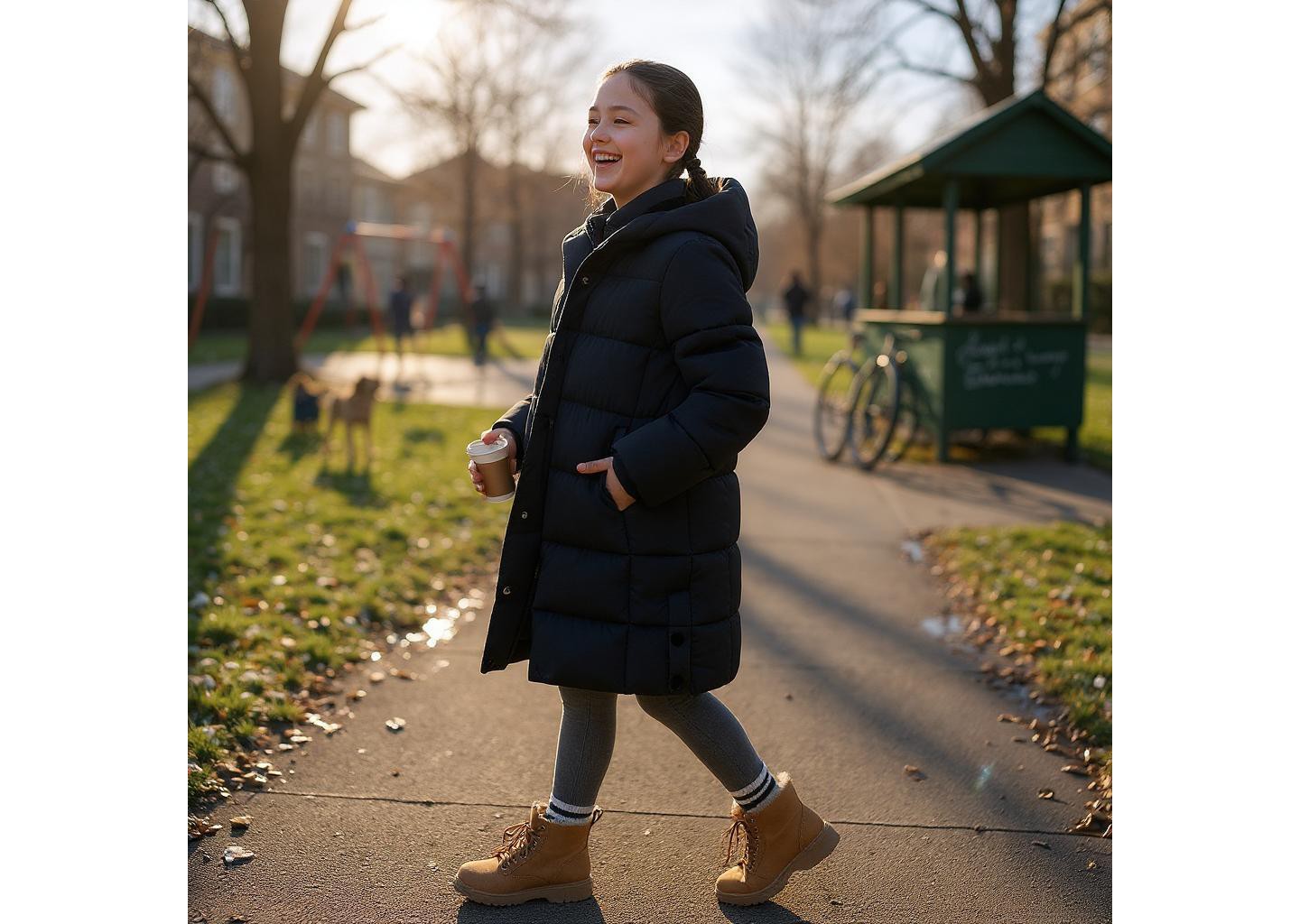 Куртка Rokka&Rolla Knee-Length Coat Long Puffer Jacket-black для девочек, цвет: Чёрный — фото 4
