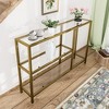 Neutypechic Modern Metal Narrow Console Table Rectangle Entryway Table with Storage, Iron Frame, Tempered Glass Top - 40" × 9" - 2 of 4