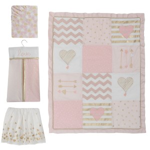 Lambs & Ivy Baby Love Pink/Gold Girl Heart 4 Piece Crib Bedding Set - 1 of 4