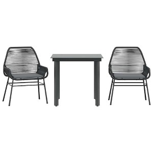 vidaXL Patio Dining Set with Cushions Garden Table and Chairs Poly Rattan Glass - Black 31.5" x 31.5" x 29.1" 2 Pieces - 1 of 4