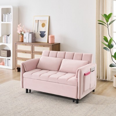 SKRAN 52 "velvet sofa, 3 in 1 convertible sleeper,pull-out bed with back, pillow, pockets for living room furniture