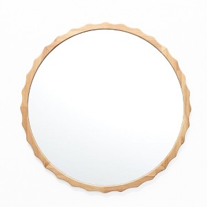 LuxenHome 31.5-Inch Round Wall Mirror Natural Wood Scalloped Frame Circle Wall Mounted Decorative Wavy Mirror for Bathroom Bedroom Entryway Brown - 1 of 4