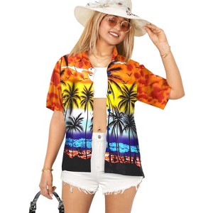 LA LEELA Hawaiian Shirts Womens Funky Vacation Button Up Casual Summer Beach Party Blouse Tops Short Sleeve Shirts Coverup for Women - 1 of 4