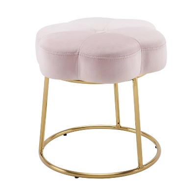 Boho Chic Light Pink Velvet Vanity Stool with Gold Base