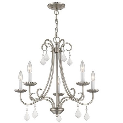 Elegant Brushed Nickel 5-Light Chandelier with Crystal Teardrops