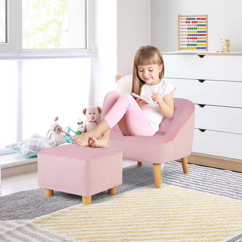 Costway Kids Sofa Chair w/ Ottoman Toddler Single Sofa Velvet Upholstered Couch Grey\Pink, 2 of 11