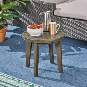 Side Table, Round Garden Table With Slat Paneling Table Top, Acacia Wood Frame, Weather Resistance Outdoor Furniture - 1 of 4