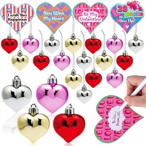 JOYIN 28 Packs Valentine's Day Heart Shape Ornaments with Greeting Cards, Classroom Exchange Gift for Kids, Party Favor, Holiday Reward Prizes - 1 of 4