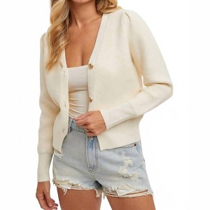 Women's V-neck Button Down Cardigan - BluIvy - 1 of 4
