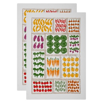 2pk Kitchen Towel Garden Patch Green - MU Kitchen: 100% Cotton, Vegetable Pattern, Machine Washable Tea Towels