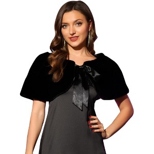 INSPIRE CHIC Women's Elegant Faux Fur Shawl Bow Tie Bridal Wedding Cover-Up Wrap Stole Shrug - 1 of 4