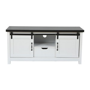 LuxenHome Modern Farmhouse White with Dark Brown 47.3" Wide TV Stand for TVs Up To 55-Inch - 1 of 4