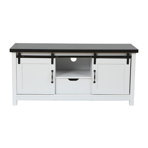 LuxenHome Modern Farmhouse White with Dark Brown 47.3" Wide TV Stand for TVs Up To 55-Inch - image 1 of 4