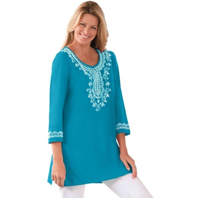 Woman Within Plus Size Embroidered Knit Tunic