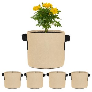 Unique Bargains Thickened Fabric Durable Handles Multipurpose Good Drainage Plant Grow Bags 5 Pcs - 1 of 4
