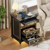 Vlsrka Charging Nightstand with USB & Type-C Ports, Retro Bedside Table with Human Sensor Light, Open Compartment and 2 Drawers Rustic Wood - 2 of 3