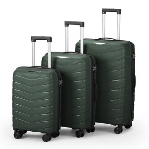 Karl Home 3 Piece Suitcases, PP Hard Shell Suitcase 20 inch 24 inch 28 inch Luggage Sets Double Wheels with TSA Lock Green - 1 of 4