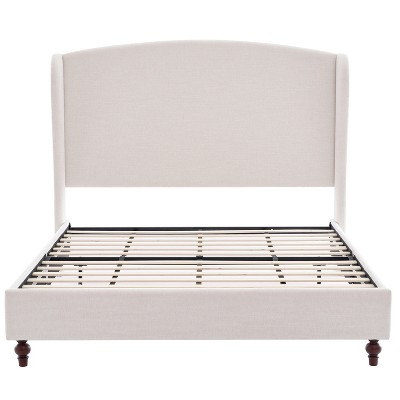 GDFStudio Charlotte Chenille Upholstered Ivory Bed Frame with 54" H Wingback Headboard