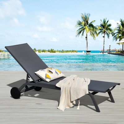 Grey Aluminum Adjustable Outdoor Chaise Lounge Recliner
