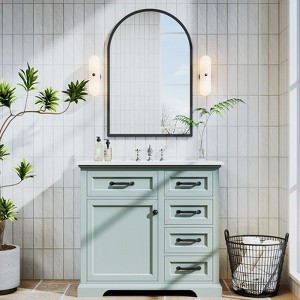PexFix Bathroom Vanity with Top Ceramic Sink Freestanding Vanity Set 36" Storage Cabinet with Mirror 2 Tip-out Drawers Soft Close Door Hinges Grey - 1 of 4