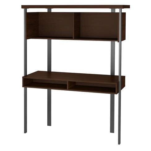 Small Architect Computer Desk With Hutch Modern Walnut Bush