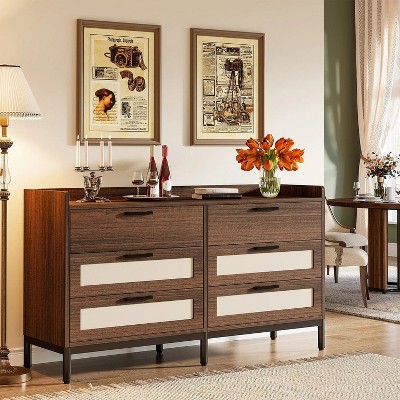 Hommoo 55 Inches Long 6 Drawer Double Dresser Brown