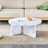GlasFlength Coffee Tables Modern Circular Patterned Coffee Table Artistic Design For Living Room Small Spaces, White, 31.4"*31.4"*13.7" - 2 of 4