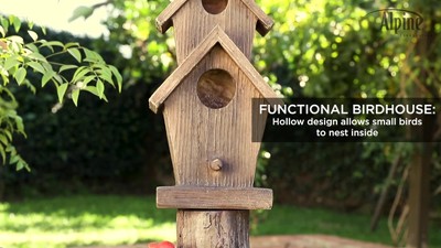 35" Rustic Brown Polyresin Birdhouse Outdoor Fountain